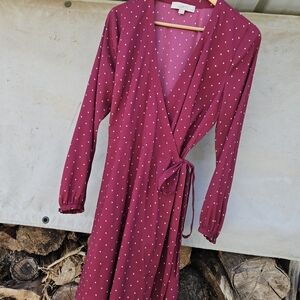 LOFT Raspberry Maroon Wrap Dress with Tiny STARS Size 8 SPRING
